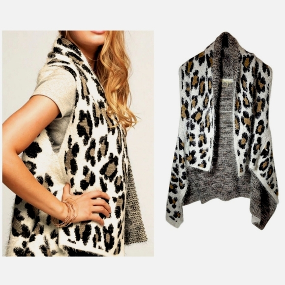 Fuzzy Soft High Low Leapord Print Open Front Shawl Vest Cardigan Size OS - Picture 2 of 10